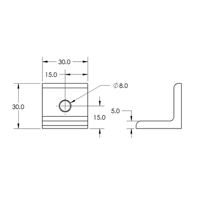 40-513-1 MODULAR SOLUTIONS ANGLE BRACKET 30MM TALL X 30MM WIDE W/ HARDWARE